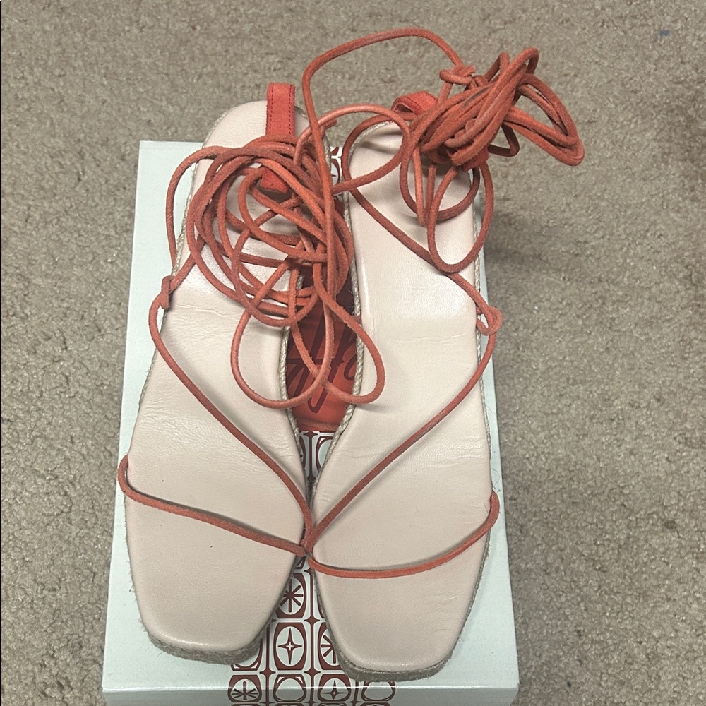 Jeffrey Campbell Cream and Red Strappy Sandals